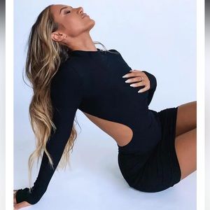 White fox black dress